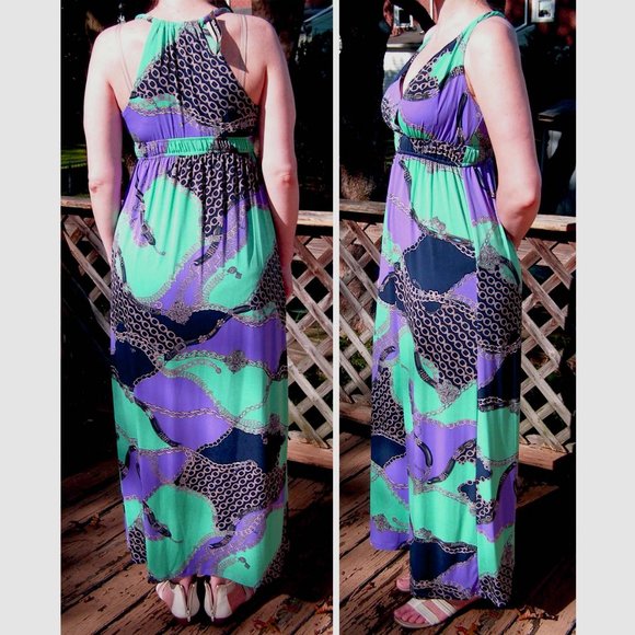 NWT Sexy Chain print maxi dress by GLAMOUR sz 6-10 - Picture 3 of 5